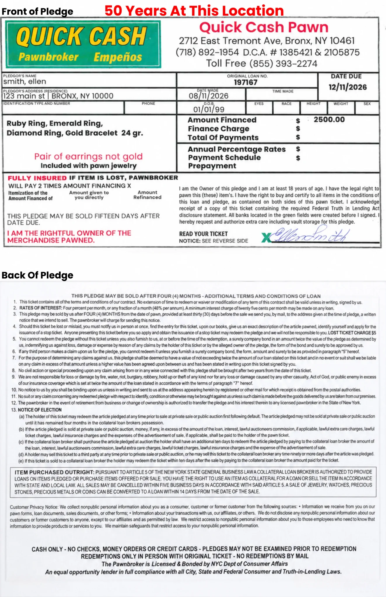 Online Pawn Ticket